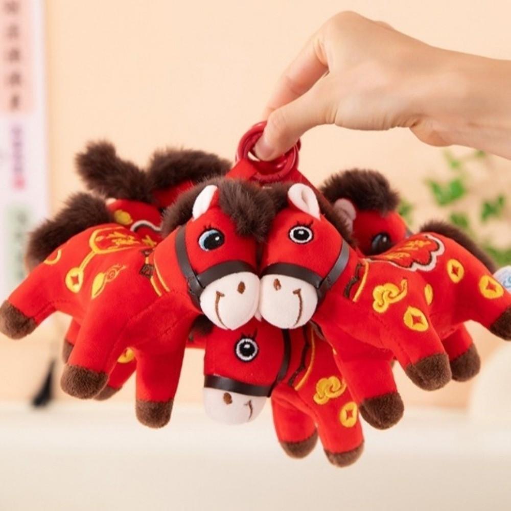 Red Color Plush Horse Keychain Lucky Horse Zodiac Pony Figurine Horse Doll Pendant  Student Use