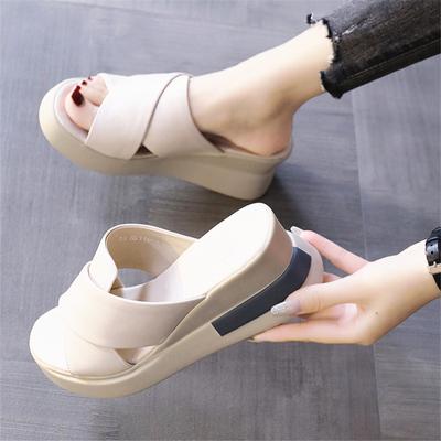 Thick Sole Slope Heel Sandals Female Fish Mouth Muffin Slippers