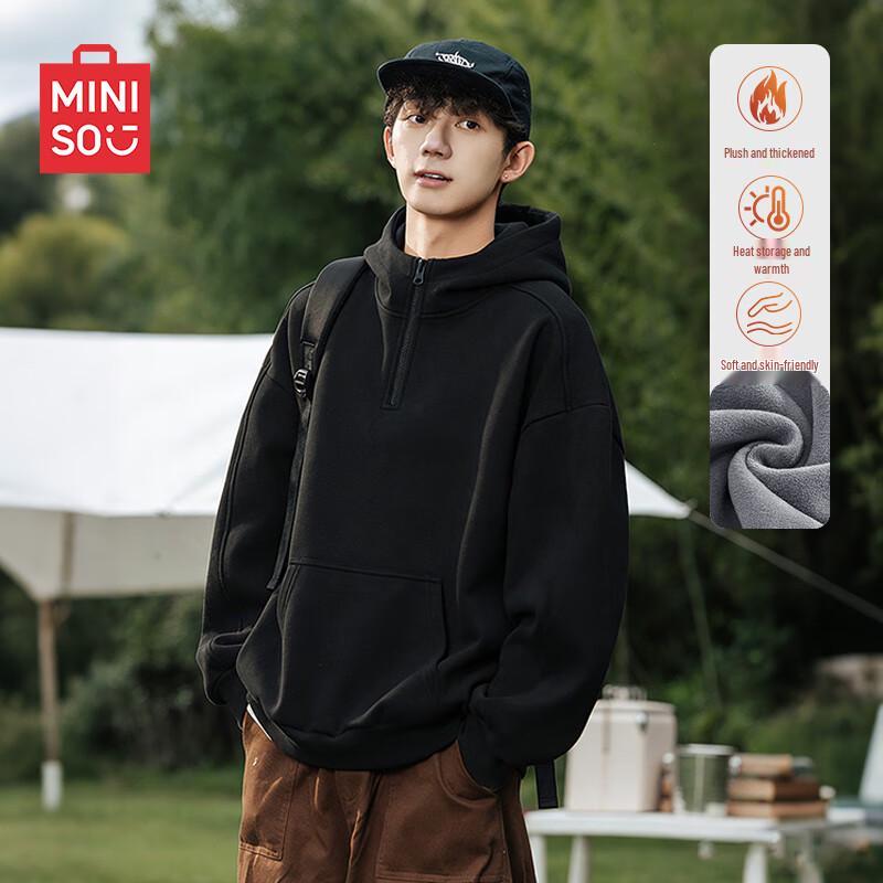 MINISO Men's Half-Zip Fleece Lined Hooded Sweatshirt