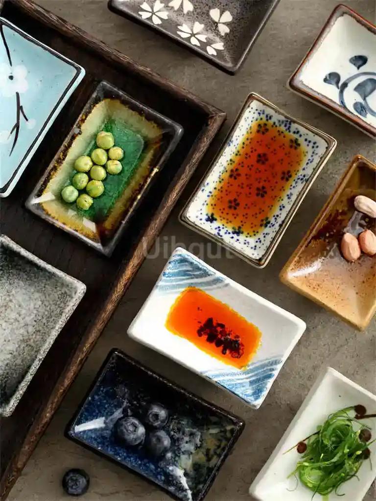 ceramic small square sauce dish Japanese style sushi dish flavoring sushi mustard plate soy sauce cherry blossom Pepper tray