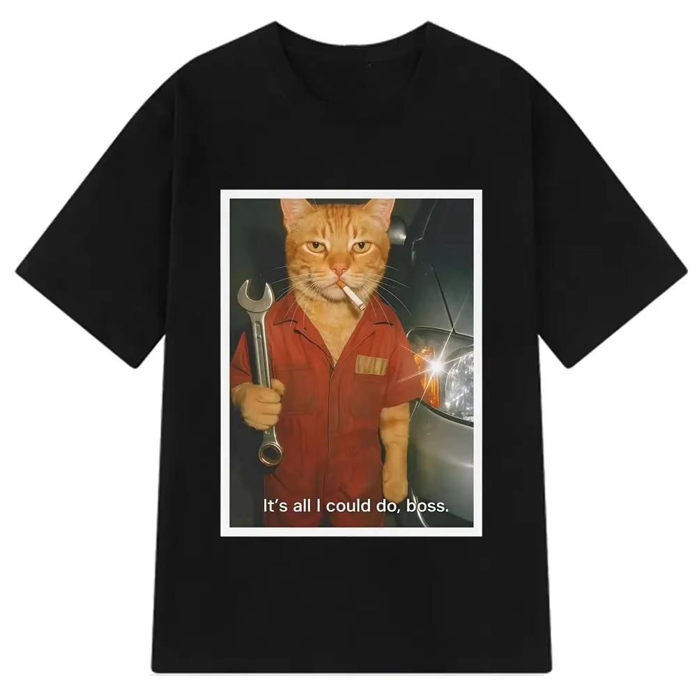 Funny Cat Mechanic Meme Printed TShirt Women Fashion Clothing Harajuku Tshirt Loose and Casual Women Tshirts Streetwear S