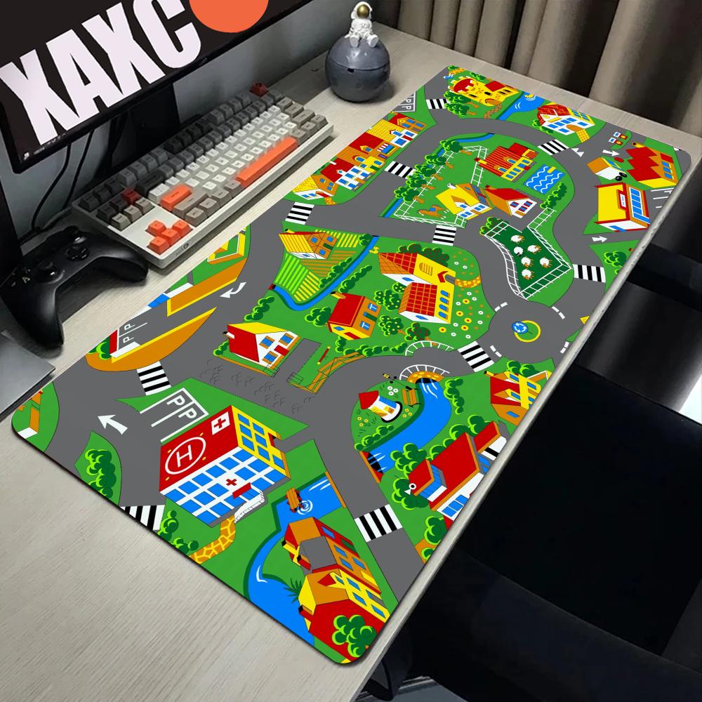 Pc Gaming Setup Accessories City Road Cartoon Mouse Pad Large Desk Mat Mousepad Gamer x Computer Table Mats Office Xxl