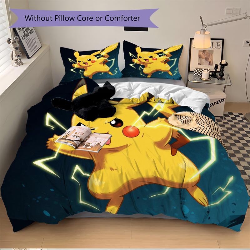Pikachu Power Burst Print 3Pcs Bedding Setduvet Cover With 2 Bedropillowcase Home Birthday Gift