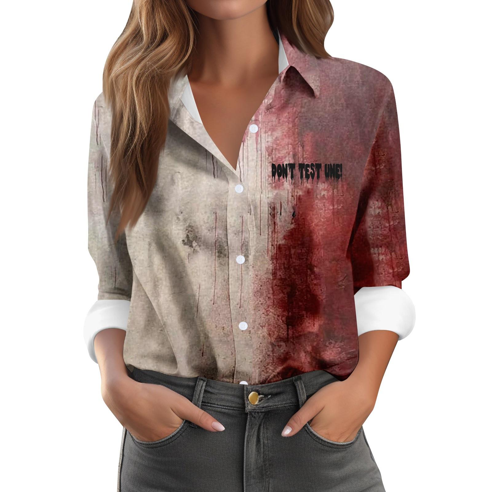 

Женская повседневная рубашка с длинным рукавом на пуговицах с принтом на Хэллоуин XXL хаки