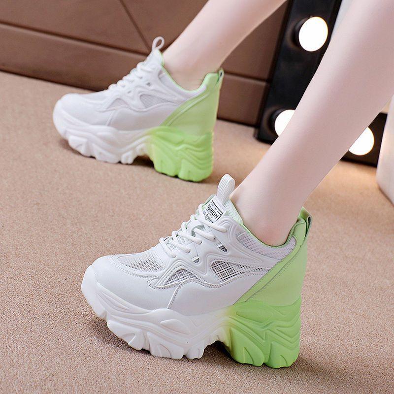 

Белые туфли на скрытом каблуке, женские летние тонкие дышащие повседневные кроссовки в тон, новый высокий каблук 40