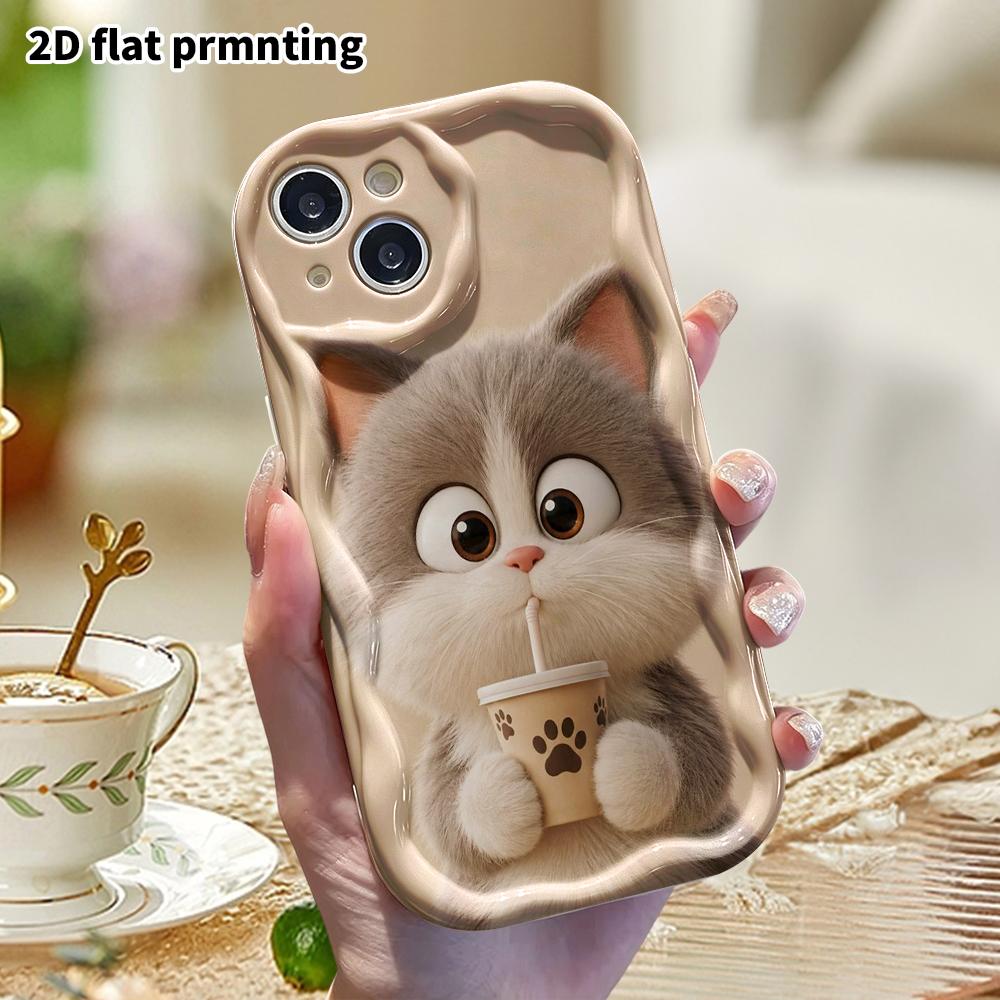 Phone Case: 2D Flat Design Suitable for iPhone 18 17 16 15 14 13 Pro Protective Case, Plush Little Cat, Perfect Christmas and Halloween Holiday Gift