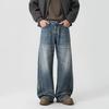 Washed Old American Retro Wide-leg Scimitar Jeans Men's Spring Trendy High Street Loose Straight Jeans Men