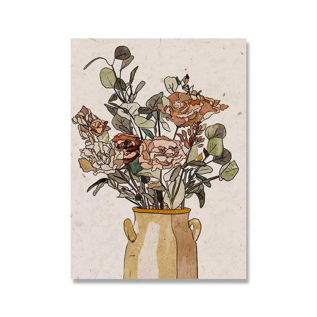 

Рамка из цельного дерева, винтажный подсолнечник, сушеный цветок, настенное искусство, печать плакатов, ваза в стиле бохо, минималистичная цветочная картина на холсте, картина для гостиной, домашнего декора 15*20cm(with frame)