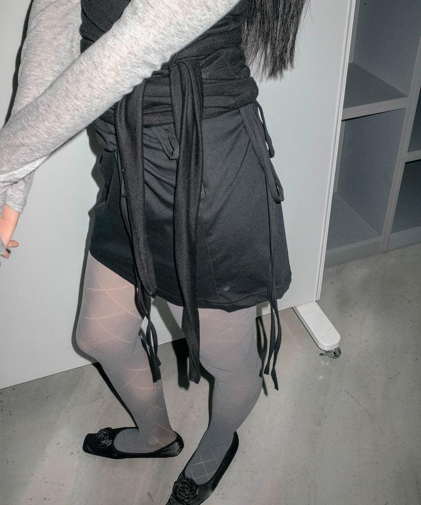 Chix String Draped Shirring Skirt Black