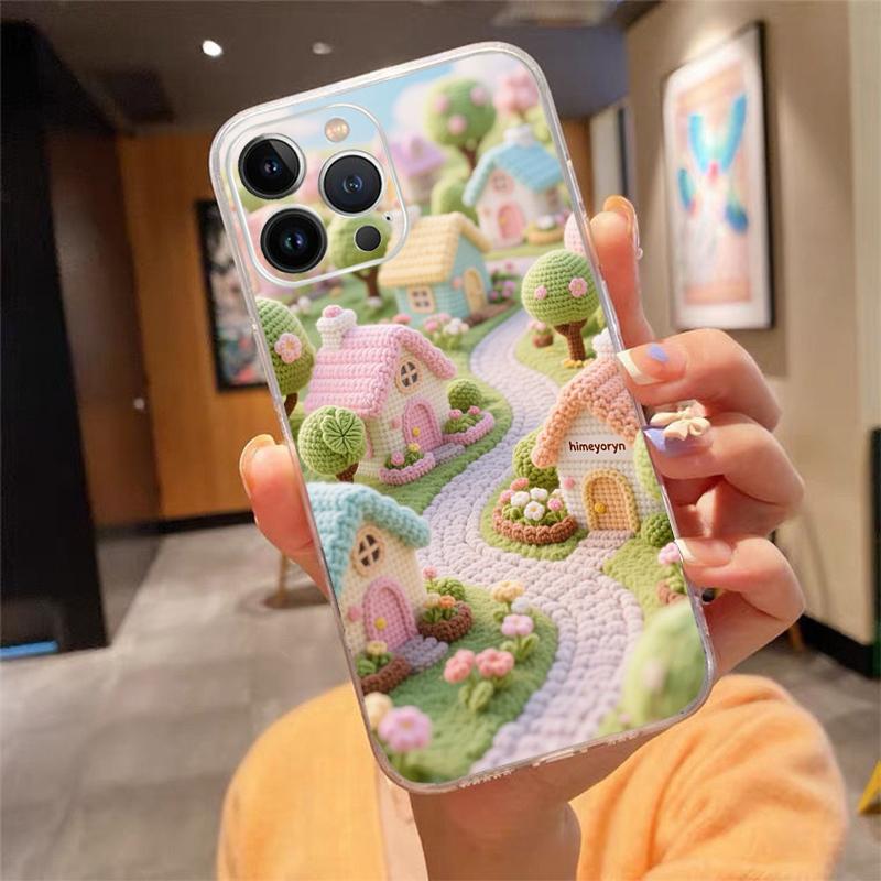 Phone Case For Iphone 17 16 Pro Max 15 14 13 Pro Max 17 Air 15 16 Pro 15Plus Cozy Crochet Winter Village Art