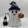 Ghost Statue Solar/Battery-Powered Weather Resistant Resin Whimsical Ghost Pumpkin Design Ornament Halloween Decor
