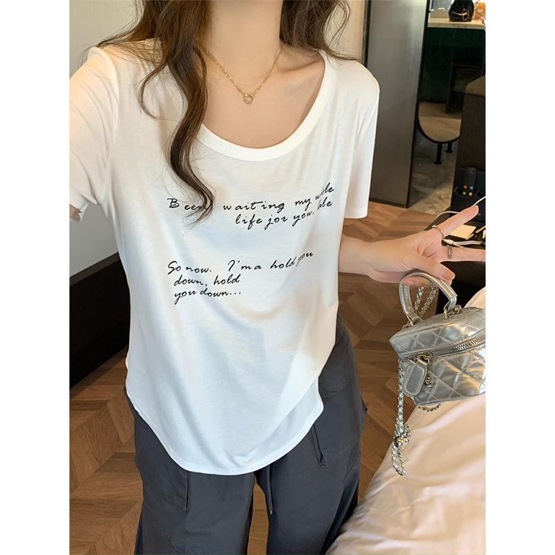 

2025 Women s Retro Letter Print Half-Sleeve Slimming T-Shirt Extra Large чорний