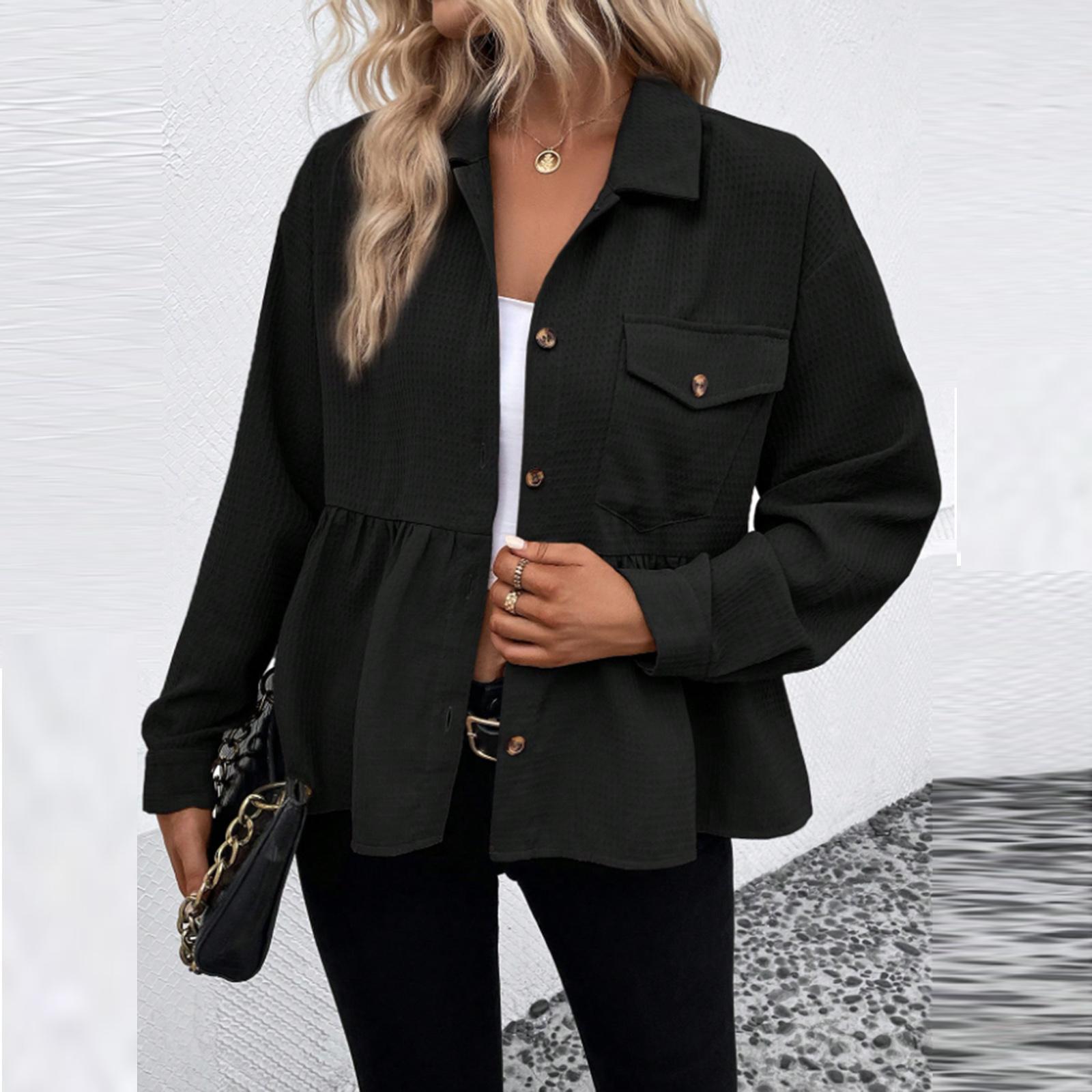 

Women s Fashion Casual Solid Color All-match Cardigan Lapel Short Jacket XXL чёрный