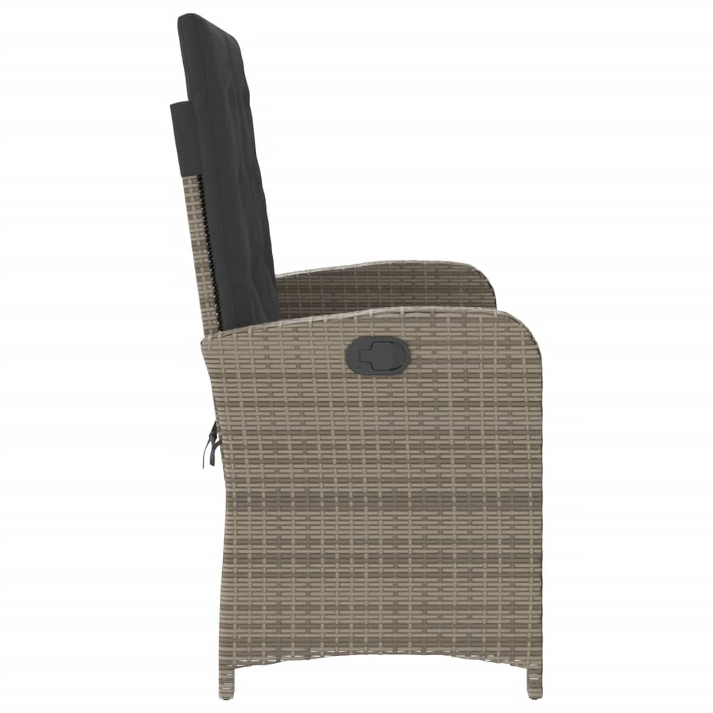 Adjustable Garden Bench with Cushions Grey Poly Rattan