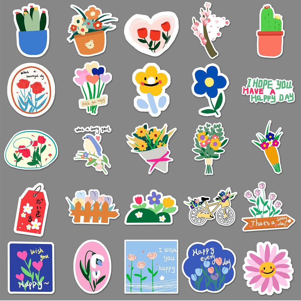 50 Sheets of Cute Cartoon Flower and Plant Stickers for DIY Laptop Notebook Planner