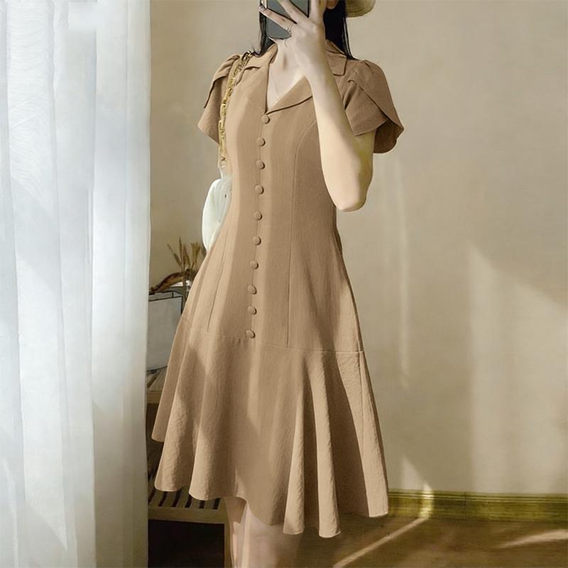 ZANZEA Women Casual Turn Down Collar Short Sleeve Casual Dress