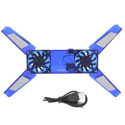 Chladicí stojan na notebook, dvojitý ventilátor, skládací chladicí podložka, USB kabel, počítačové potřeby DR‑2008FBlue