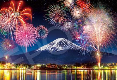 Epoch 300-Piece Jigsaw Puzzle Japanese Landscape Lake Kawaguchi Fuji and Fireworks Yamanashi 26×38cm with Adhesive Spatula and Ticket