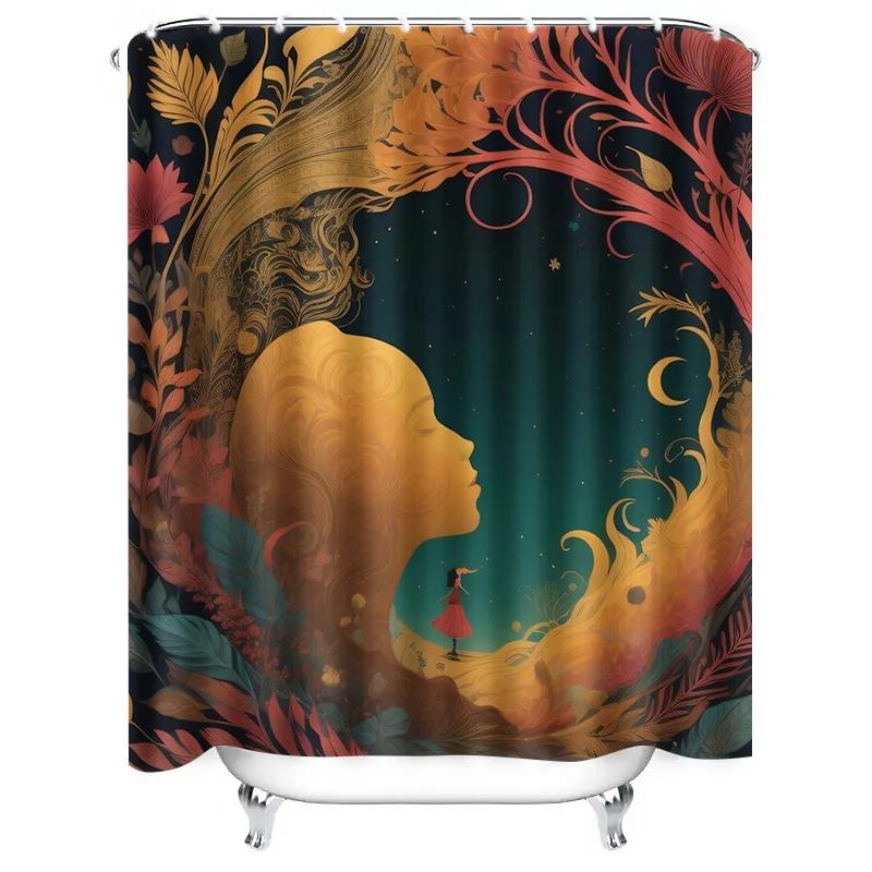 Dreamy Celestial Woman Shower Curtain - Waterproof, Mildew-Resistant, Machine Washable For Fantasy Bathroom Decor W60H190(CM)-1 Pcs