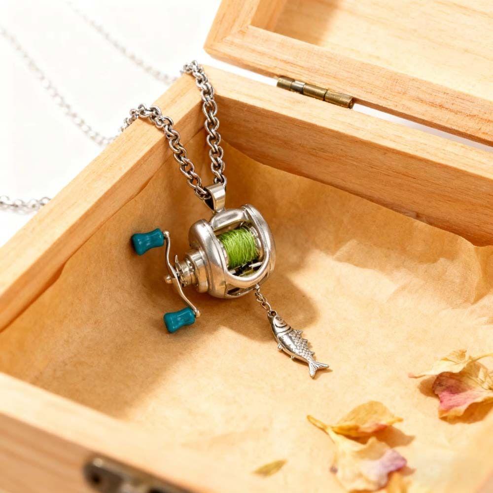 Detachable Fishing Reel Necklace Luxury Men Neck Pendant Fishing Reel Ring Gift for Him