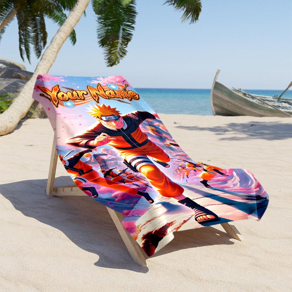 Naruto Character Personalized Text Beach Towel Quick-Dry Soft Microfiber Perfect for Traveling Yoga Camping and Swimming