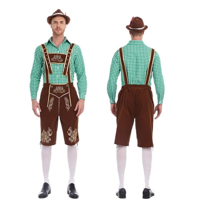 Halloween Traditional Men's Beer Costume Plaid Shirt Suit Stage Costume