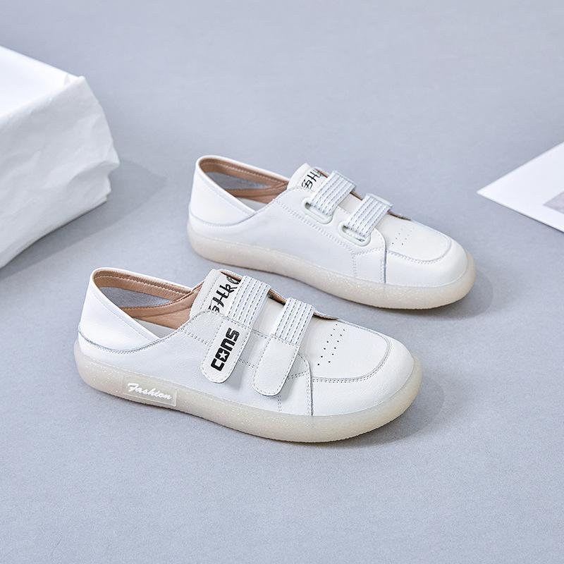 2025 New Little White Shoes Spring Versatile Casual Board Shoes Velcro Two Wear Student Single Shoes Leather Nurse Shoes