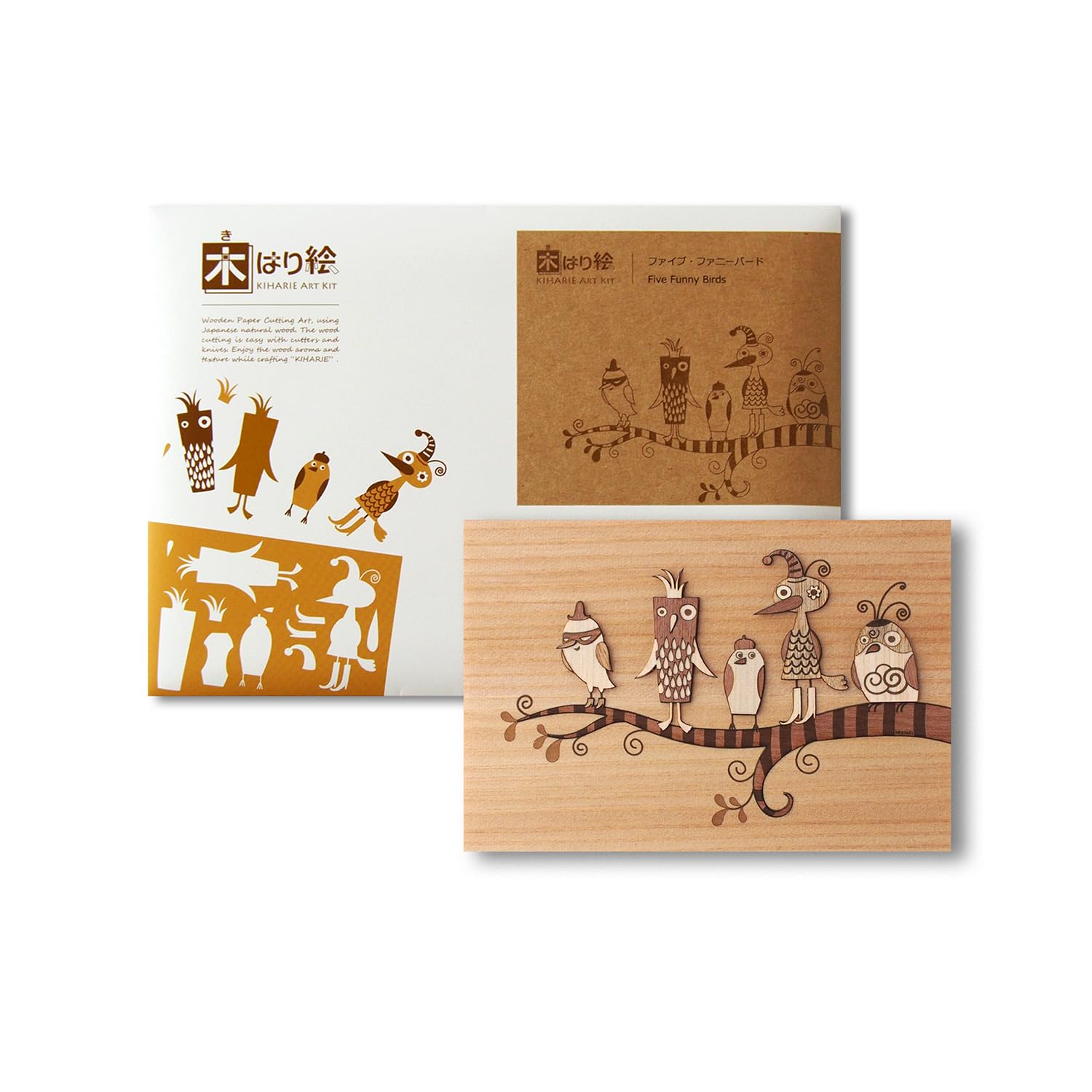 

КИНОВА Пять забавных птиц Дереворезка Оригинальный набор ручной работы Птица Сделано в Японии