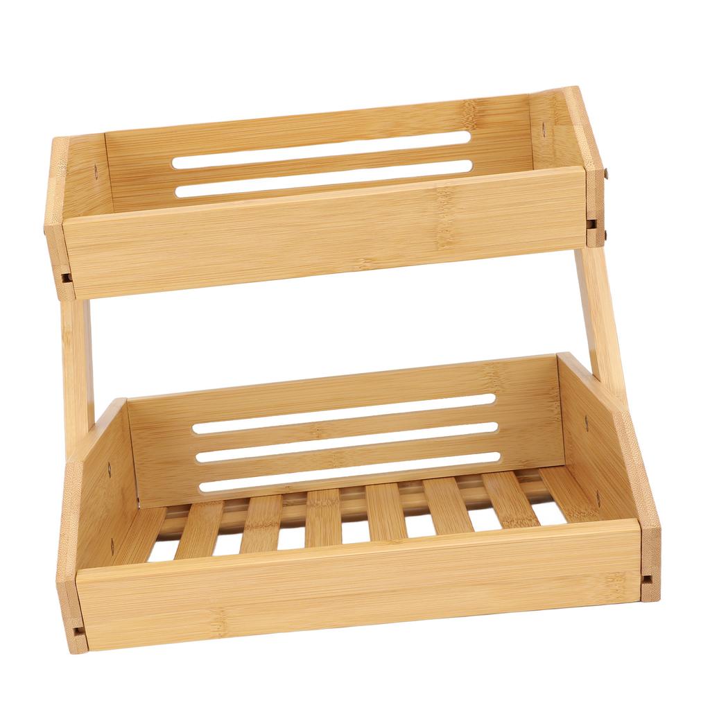 2 Tier Large Bamboo Fruit Basket Breathable Structure Strong Load Bearing Counter Vegetable Storage