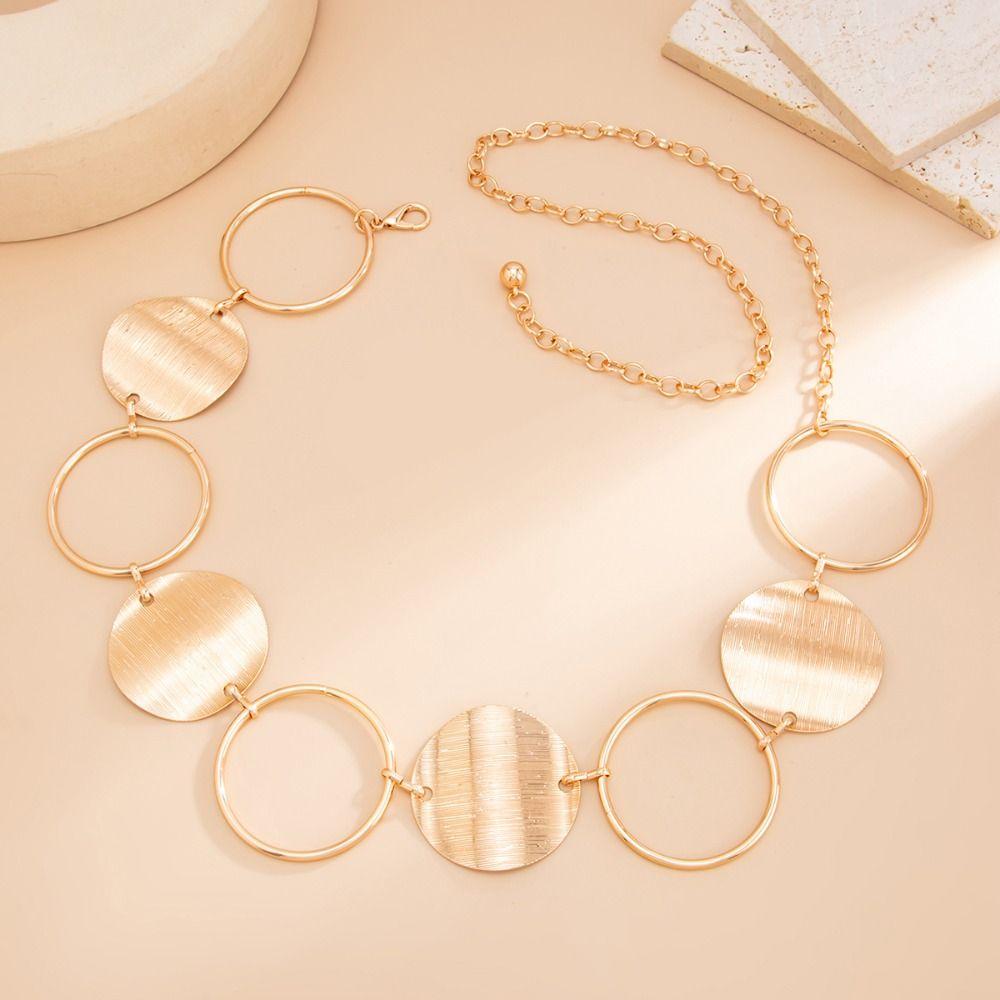 Silver Metal Waist Chain Gold Color Oval Belly Chain Retro Round Ring Waist Chain  Girls