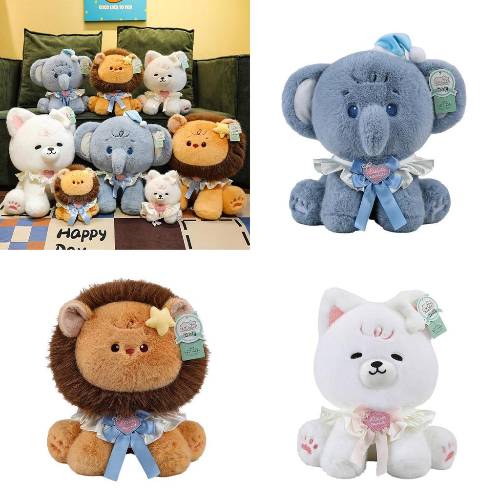 Kids Lion Plush Elephant Doll With Love Heart Bow Decor For Playroom Gift And
