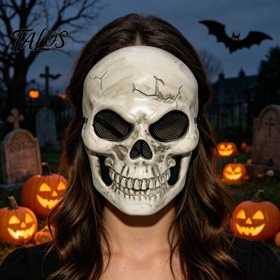 Maschera Osso Rotto Horror Maschera Teschio Integrale per Halloween, Accessorio Cosplay Spettrale per Case Infestate Comoda Traspirante per gli Occhi, Accessorio Costume da Festa,