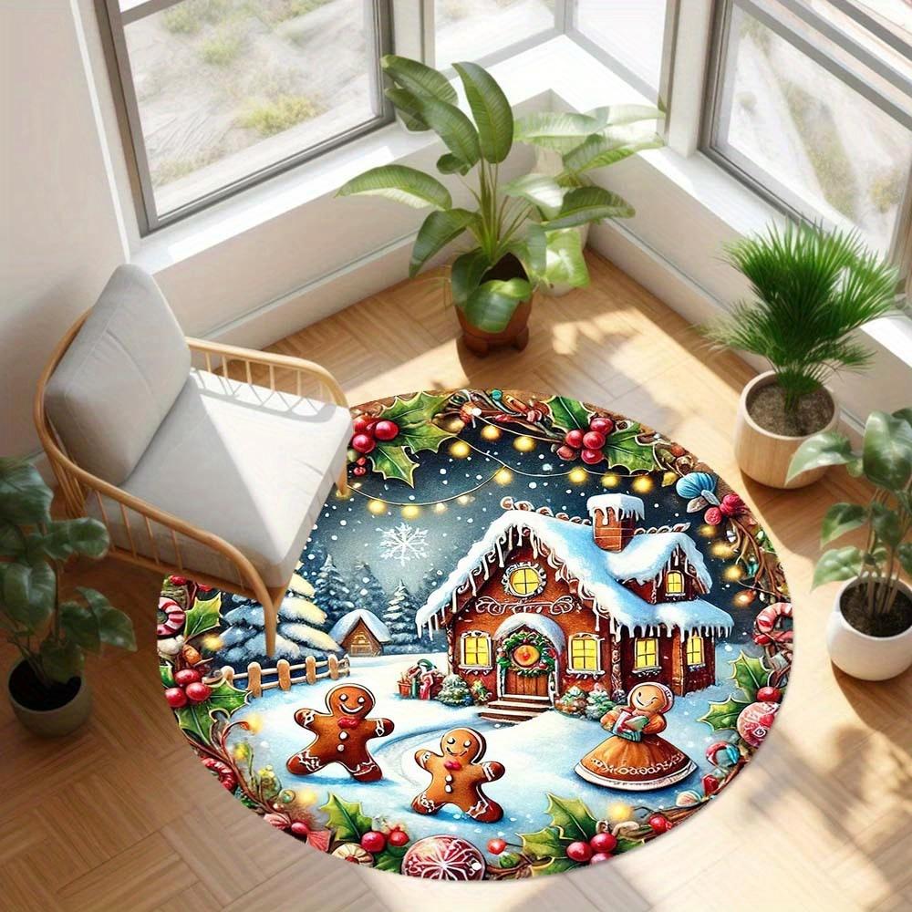 1 Piece Christmas Round Rug Suitable For Living Room Bedroom And Kitchen Home Decoration Room Decoration Gift For Friends And Family