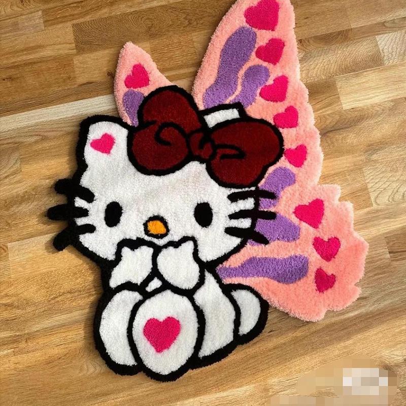 Cartoon Kitty Faux-Kaschmir Fußmatte - Unregelmäßige Form, Wasserabsorbierende Tür-/Badezimmermatte