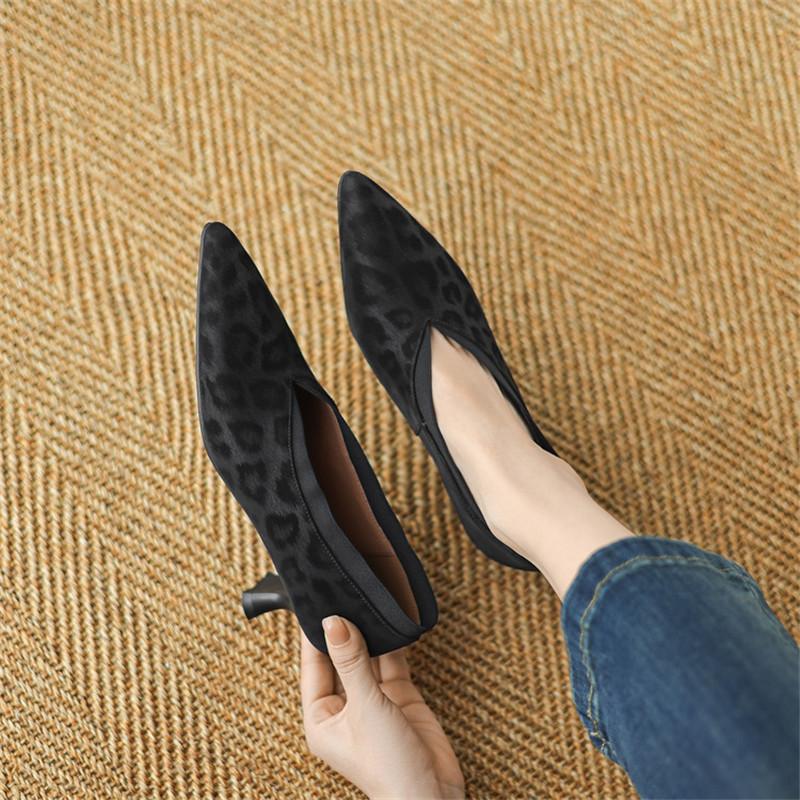 Fashion New Spring/Summer Genuine Leather Women Pumps Shoes for Women Fashion Leopard Print Pointed Toe Loafers Shoes Women High Heels