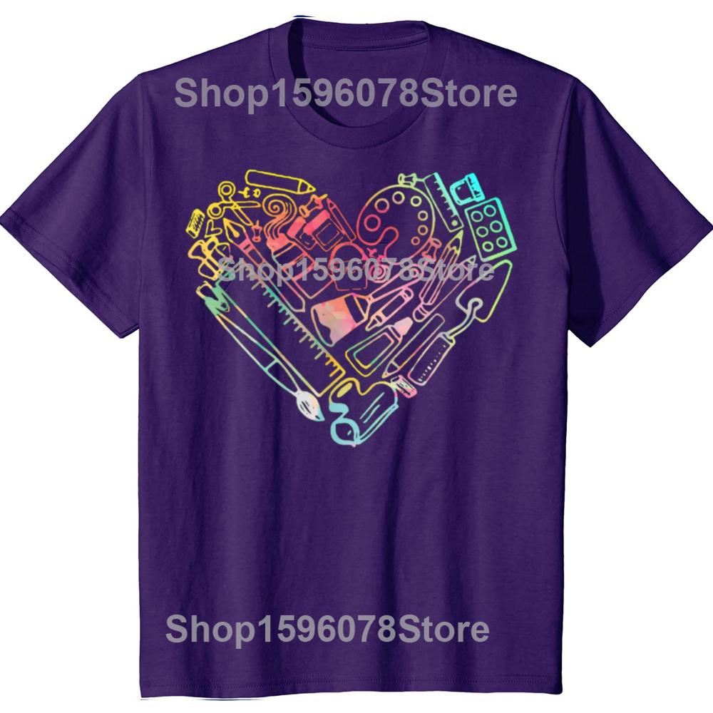 Funny Heart Shape Love Watercolor Art Teacher Artists Painter T Shirts Gift Mens Clothing Fashion Casual Loose Oversized T Shirt