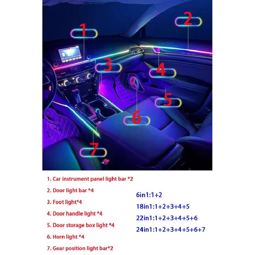 10/14/18 in 1 Led Car Ambient Lights 213 64 Color RGB Symphony Streamer Bluetooth Rainbow Acrylic Strips Atmosphere Lamp Kit 12V