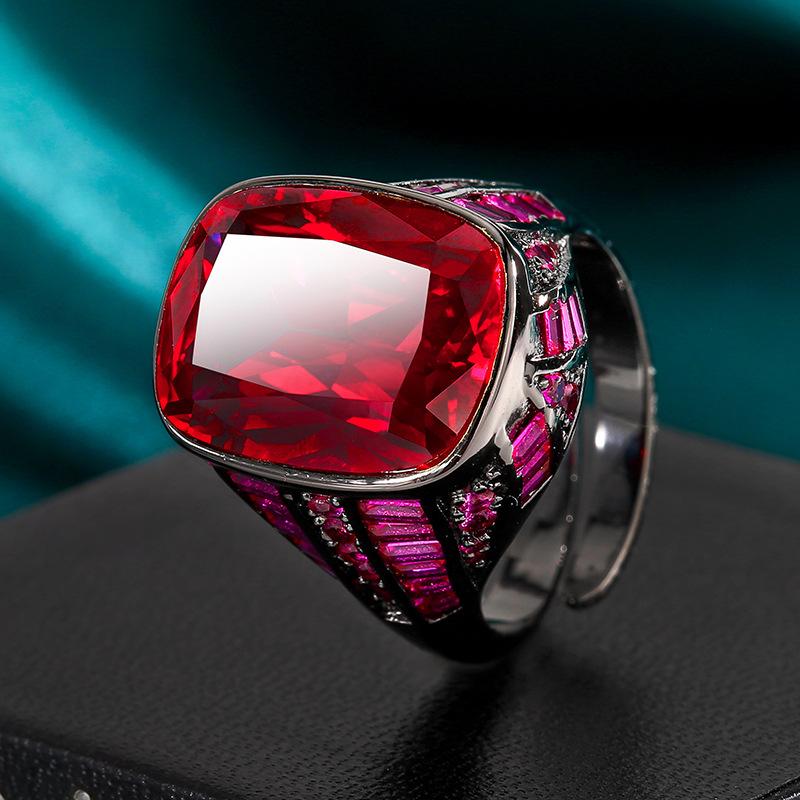 Jewelry Copper Bottom Gold-Plated Simulation Blue Spinel Black Gold Ancient Light Luxury Ring Women 12 * 16