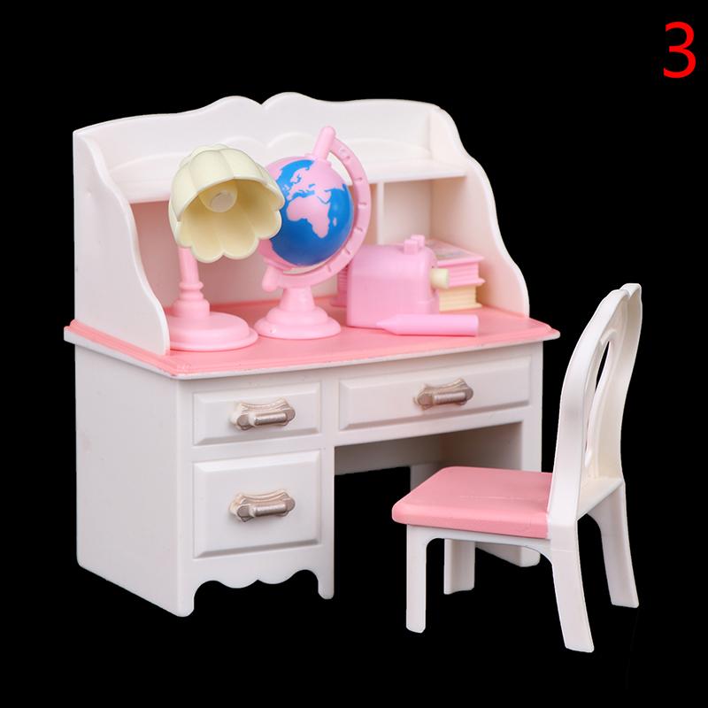 Doll Play Dollhouse Furniture Desk+Lamp+Laptop+Chair Accessories For 1/6 Doll