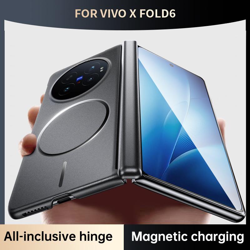 For Magsafe Hinge Protection Case For VIVO X Fold 6 Magnetic Metallic Paint Hard PC Flip Folding Phone Cover For VIVO X Fold6