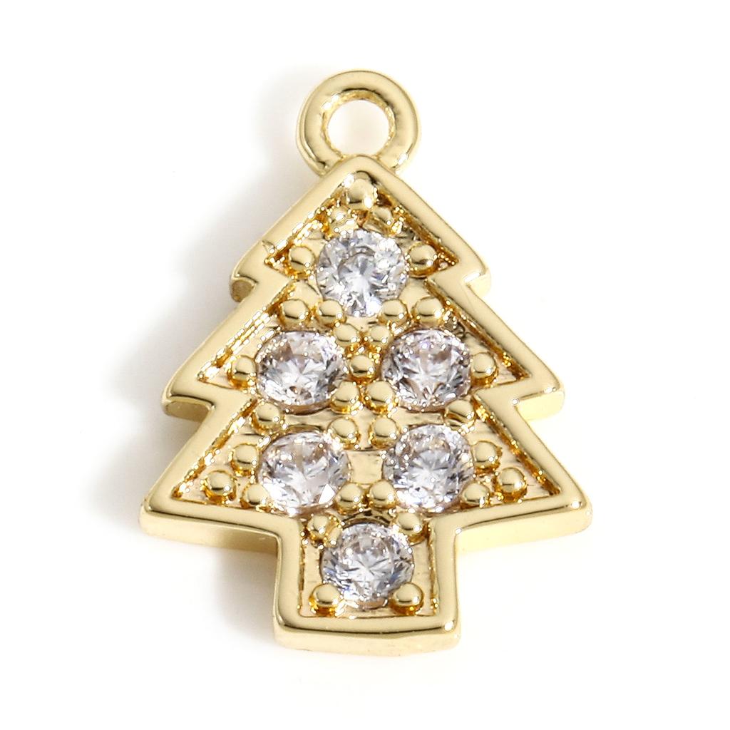 1 Piece Copper Christmas Charms Gold Color Metal Pendants Rhinestone Snowflake Sock Deer Christmas Tree For DIY Jewelry Making