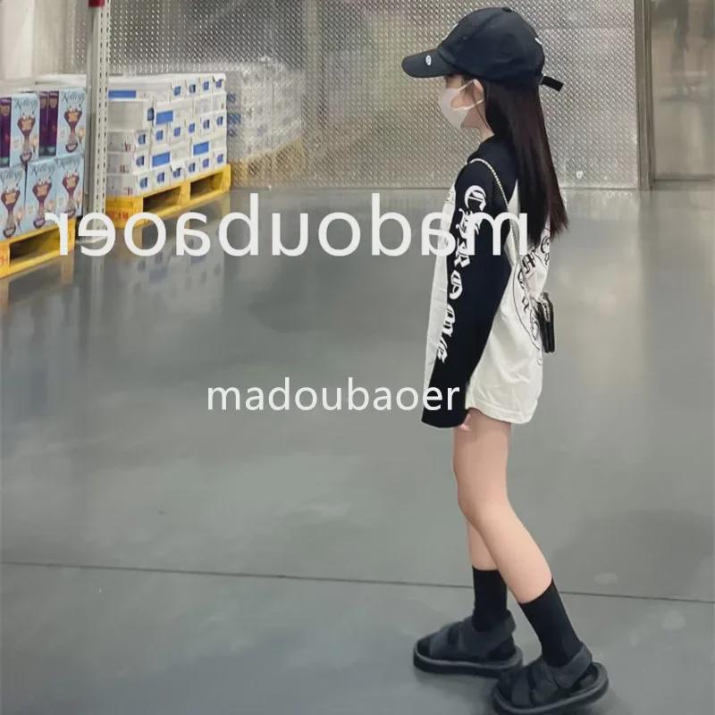 Mädchen 2025 Frühjahr Lässiges bedrucktes T-Shirt mit Raglanärmeln - Lockeres, mittellanges, trendiges Oberteil