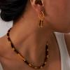 Elegant Tiger Eye Beaded Earrings & Necklace Set with Geometric Titanium Steel Abacus Beads