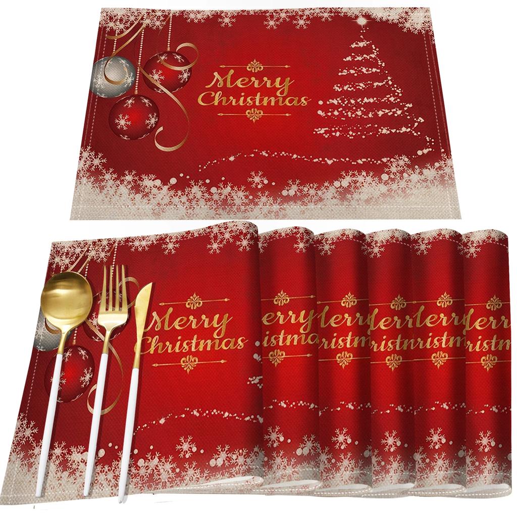 1PC Christmas Linen Meal Mat Themed Table Pad with Snowflake Pattern Insulation Mats Kitchen Decoration Festive Atmosphere