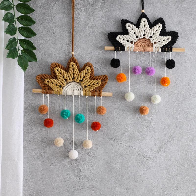 Colorful Pompon Macrame Hanging Decorations Wall Hangings Handmade Ornaments Home Decor Children Bedroom Pendants For Girls Gift