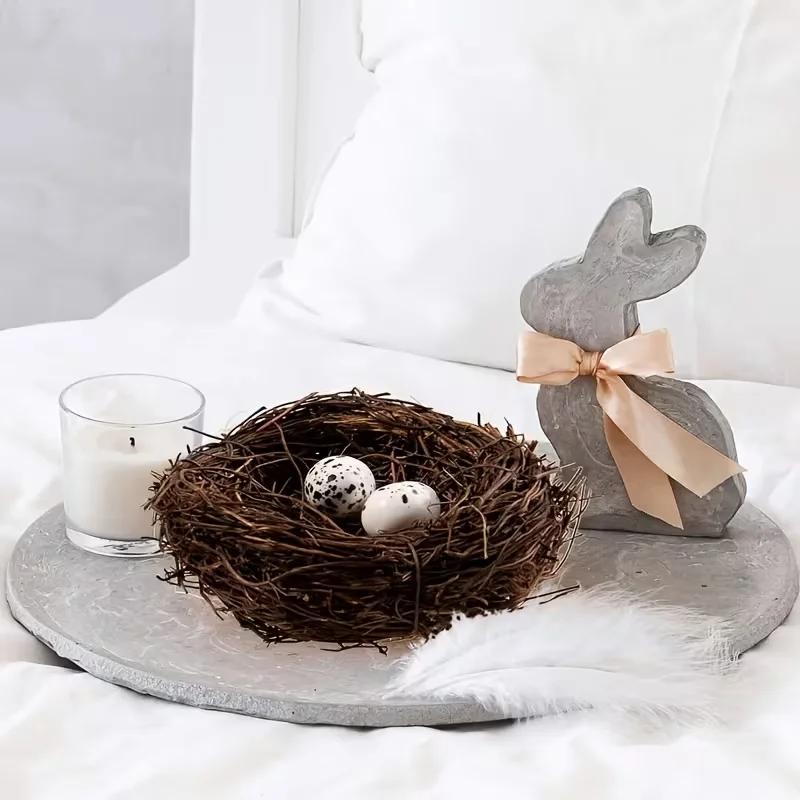 קן ציפורים עגול מקש בעבודת יד יצירה לפסח קישוט ביצי ענבים מדומה בית ציפורים לחלון הבית והגן