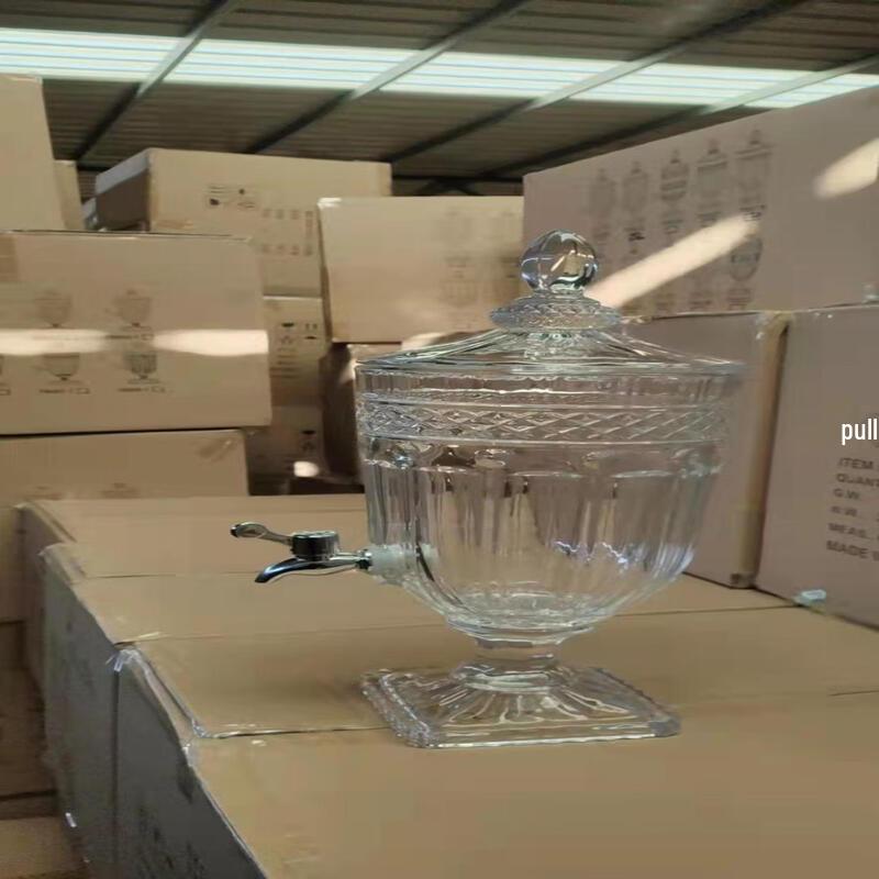 

Vintage Embossed Crystal Glass Beverage Dispenser with Faucet
