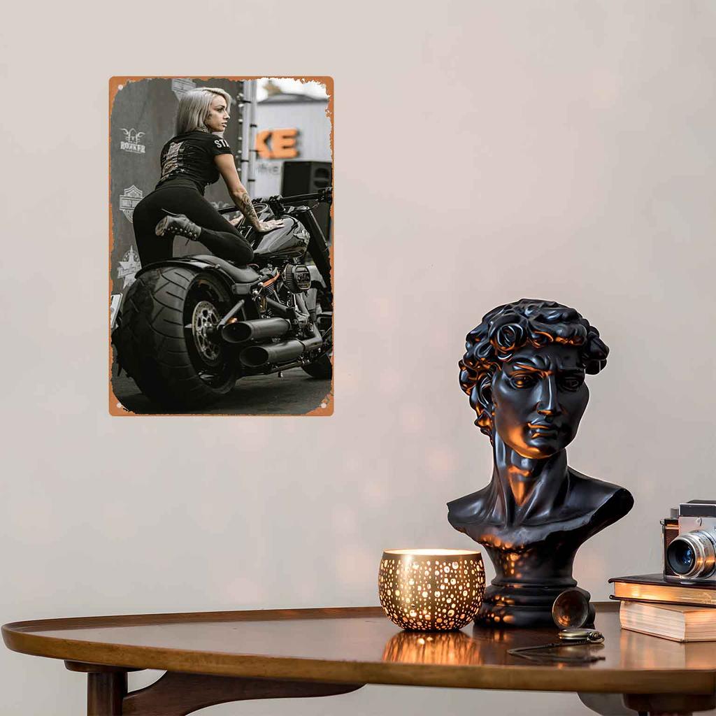 Motorcycle Girl Ready To Rule the Highway Vintage Metal Wall Sign Decor