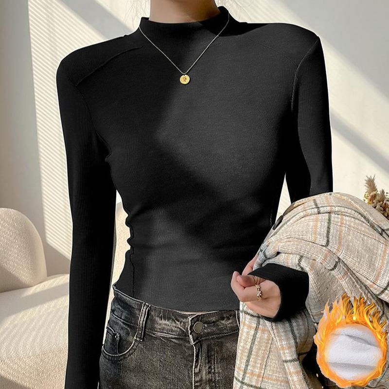 

осень зима бархат длинный рукав однотонная футболка женская харадзюку повседневная облегающая теплая базовая футболка женская водолазка топы XL