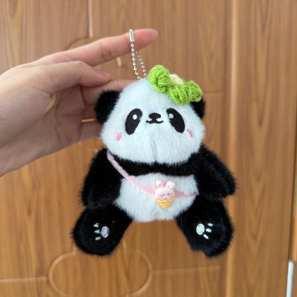 

Panda Plush Toy With Keychain For Kids Cute Animal Stuffed Doll Gift зелений